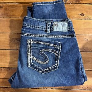 Silver Jeans Co Women Sz 20 (Fits 39x31) Blue Denim Embroidered SUKI Mid Skinny